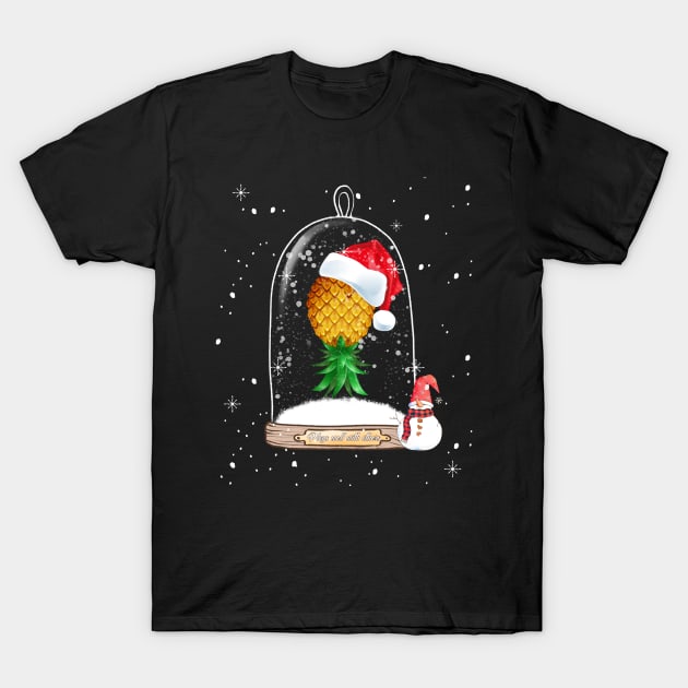 Santa Hat Swinger Upside Down Pineapple Snow Globe Winter T-Shirt by LemoBoy